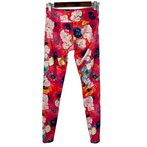 Onzie Red Colorful Floral Skinny 7/8 Athletic Pants XS - Picture 2 of 3